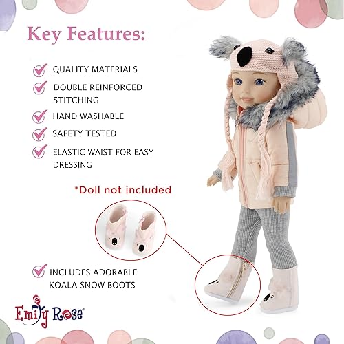 Miniatura 5 de Emily Rose 14 Inch Doll Koala Outfit 4-PC Winter Clothes Set Furry Coat Hat Boots Leggings Compatible with Glitter Girls and Wellie Wishers