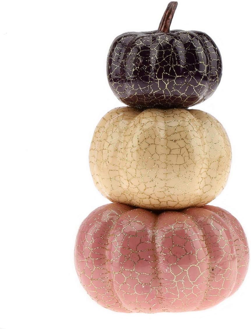 Gresorth Special Tower Design Artificial Crack Stacked Pumpkin Fake 3 Level Decoration Model for Autumn Fall Home Party Christmas Display - B