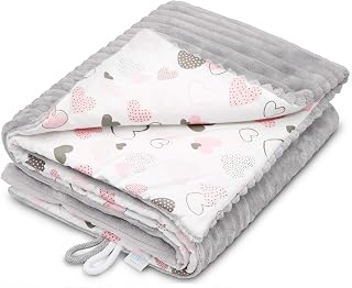 EliMeli Babydecke Kuscheldecke junge Krabbeldecke 75x100 | Ultraweicher Gestreifter Microfaser-Plüsch Stoff aus Baumwolle | Füllung | hoch Qualität | ideal als Kinderwagendecke (Light Grey - Hearts)