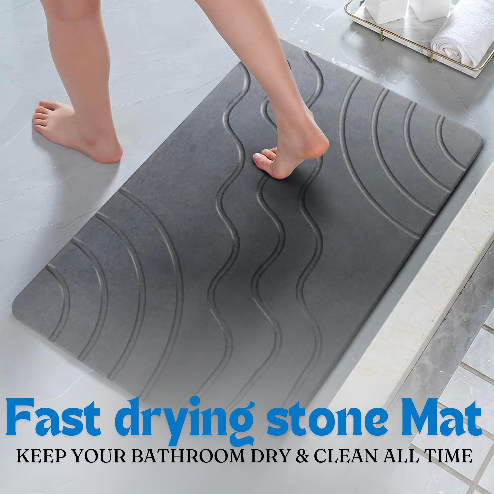 Stone - Tapete de baño de 23.6 x 15.3 pulgadas, tierra de diatomeas, de secado rápido, antideslizante, súper absorbente, tapete de baño de piedra de lujo, fácil de limpiar, diseño