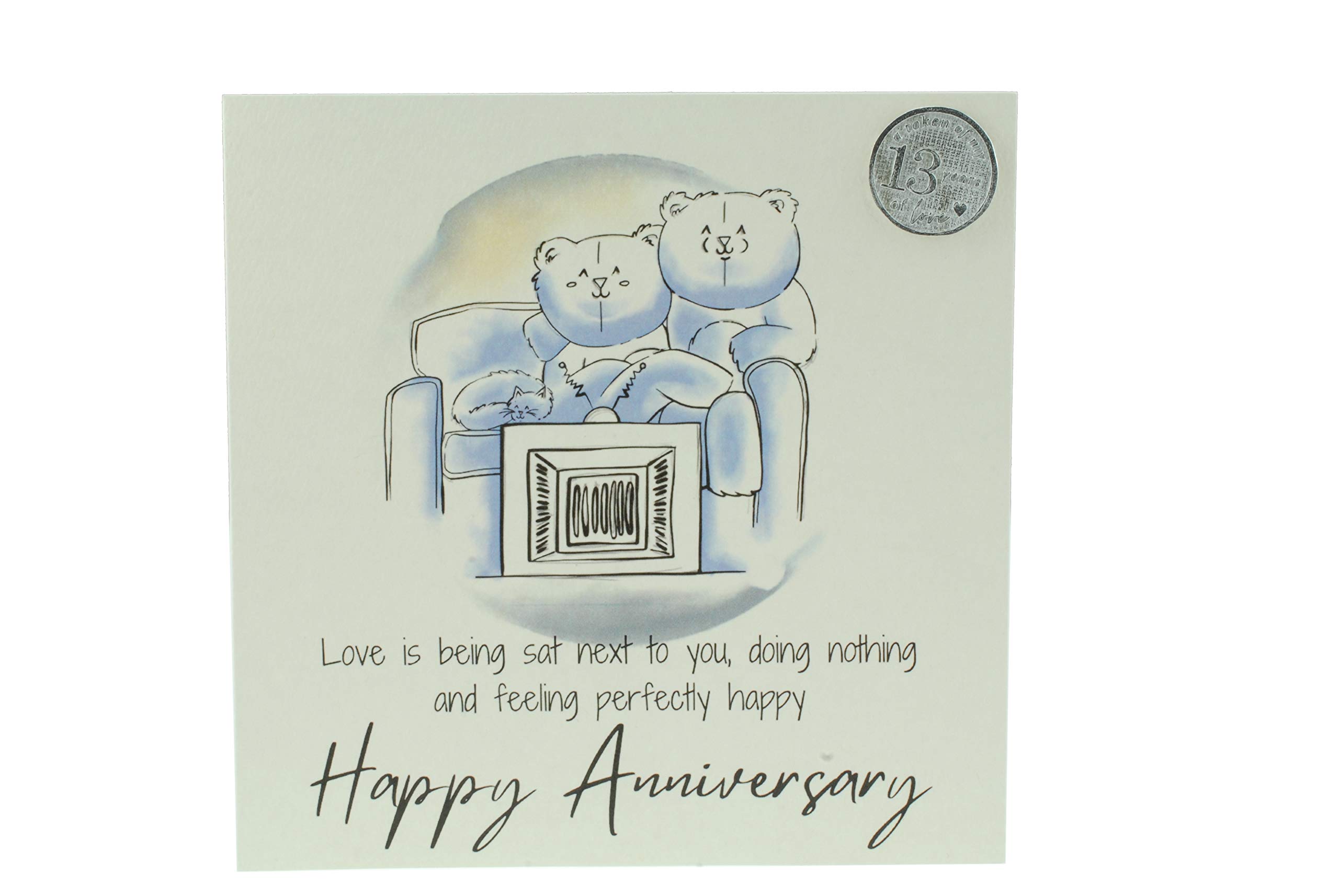Cute 13th Anniversary Card, Relaxed Bears – Free Metal 13th Anniversary Love Token Gift (gc-annitv13)
