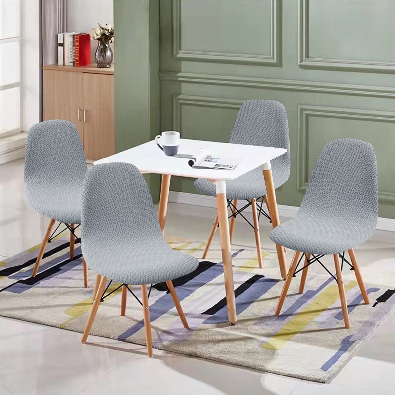 Jaotto Coprisedia Elasticizzati con Schienale 6 Pezzi,Fodere Coprisedia con Schienale Tondo Sala da Pranzo Jacquard Diagonale,Coprisedia Ufficio Universali Lavabili,Vestisedia per Casa Cucina,