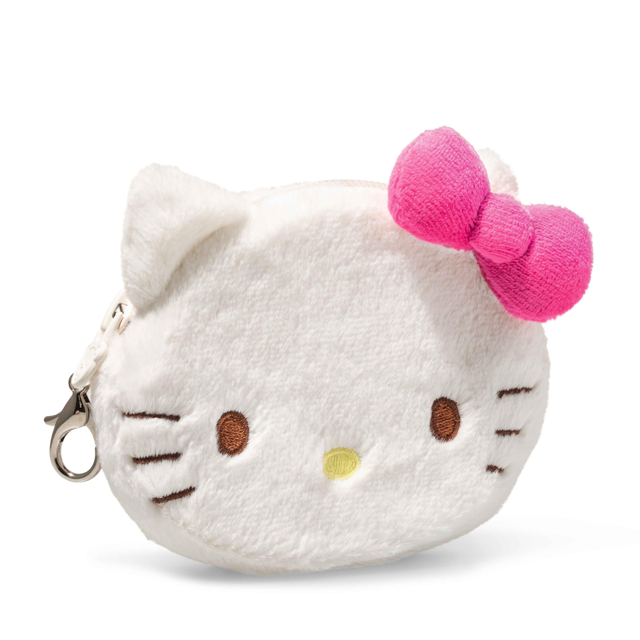 Steiff Hello Kitty Geldbeutel 10 cm, Plüsch Portemonnaie mit Karabiner, Hello Kitty Münzbörse mit Kartenfach, ideal für Kinder & Fans