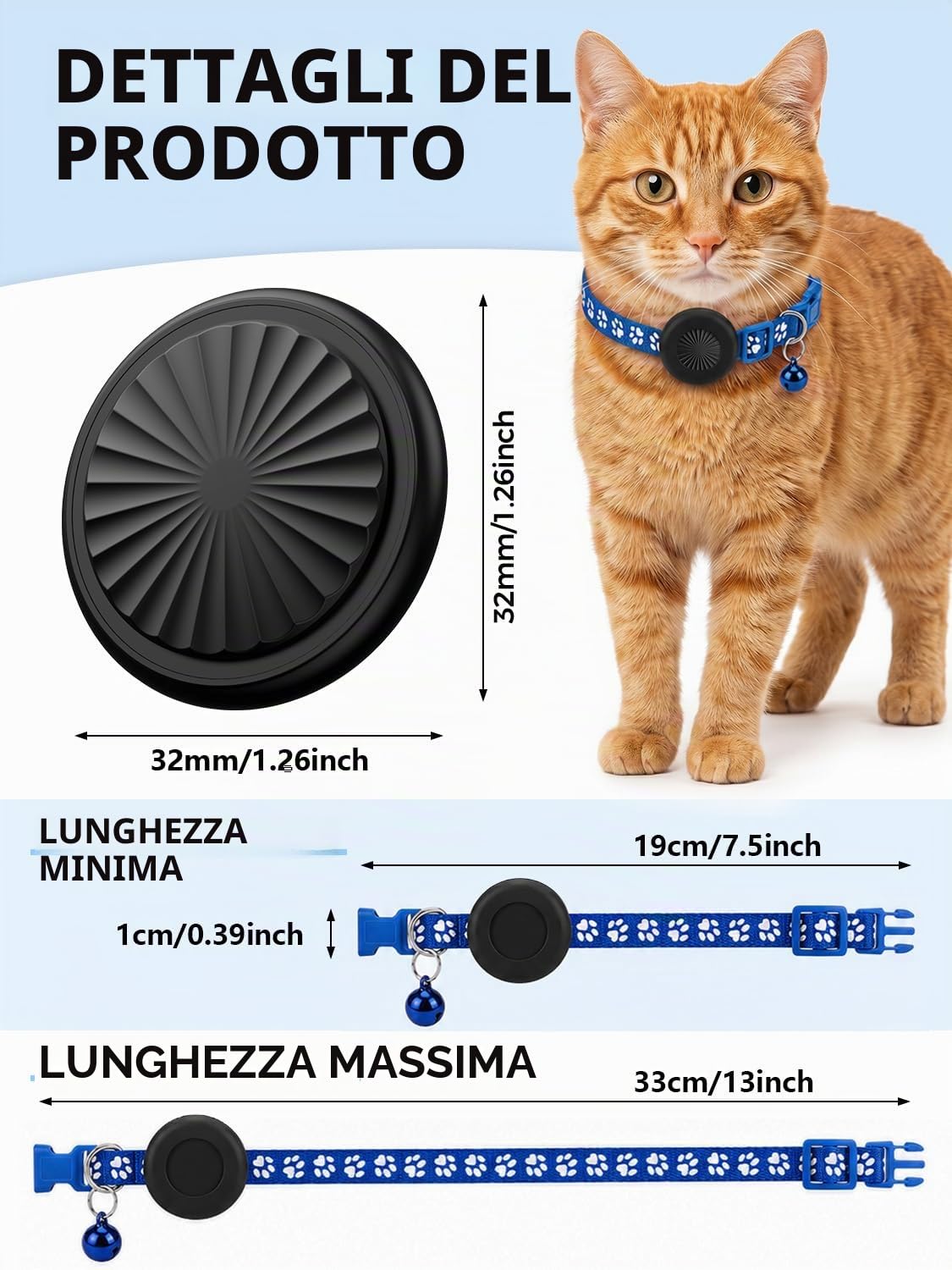 Collare GPS Gatto, GPS per Cani Compatibile con iOS e Android, Nessun Abbonamento, Impermeabile IP67, Tracciamento Globale, Riproduzione Percorso 7 Giorni, Batteria Sostituibile, Adatto a Cani/Gatti