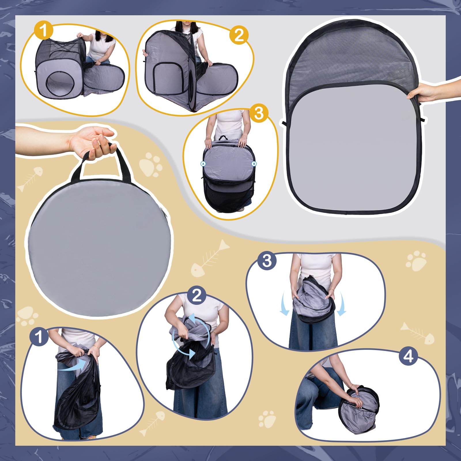 Box pieghevole per gatti con tunnel, box multifunzione con rete traspirante, tenda portatile per piccoli animali interni ed esterni, recinti e gabbie per esterni, S