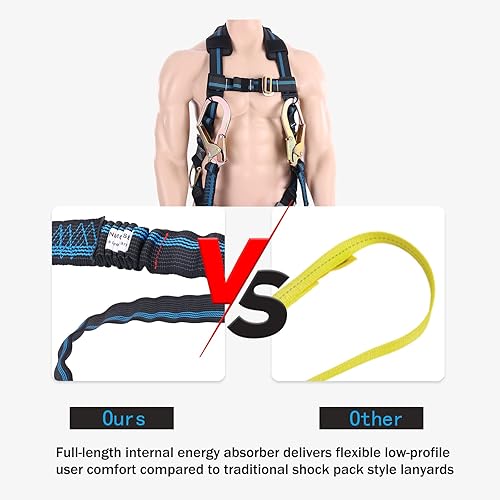 Miniatura 2 de Cordón de Arnés de Seguridad de Doble Pierna de 6 Pies, Cordón de Protección contra Caídas con Absorción de Impactos Interna Resistente a la