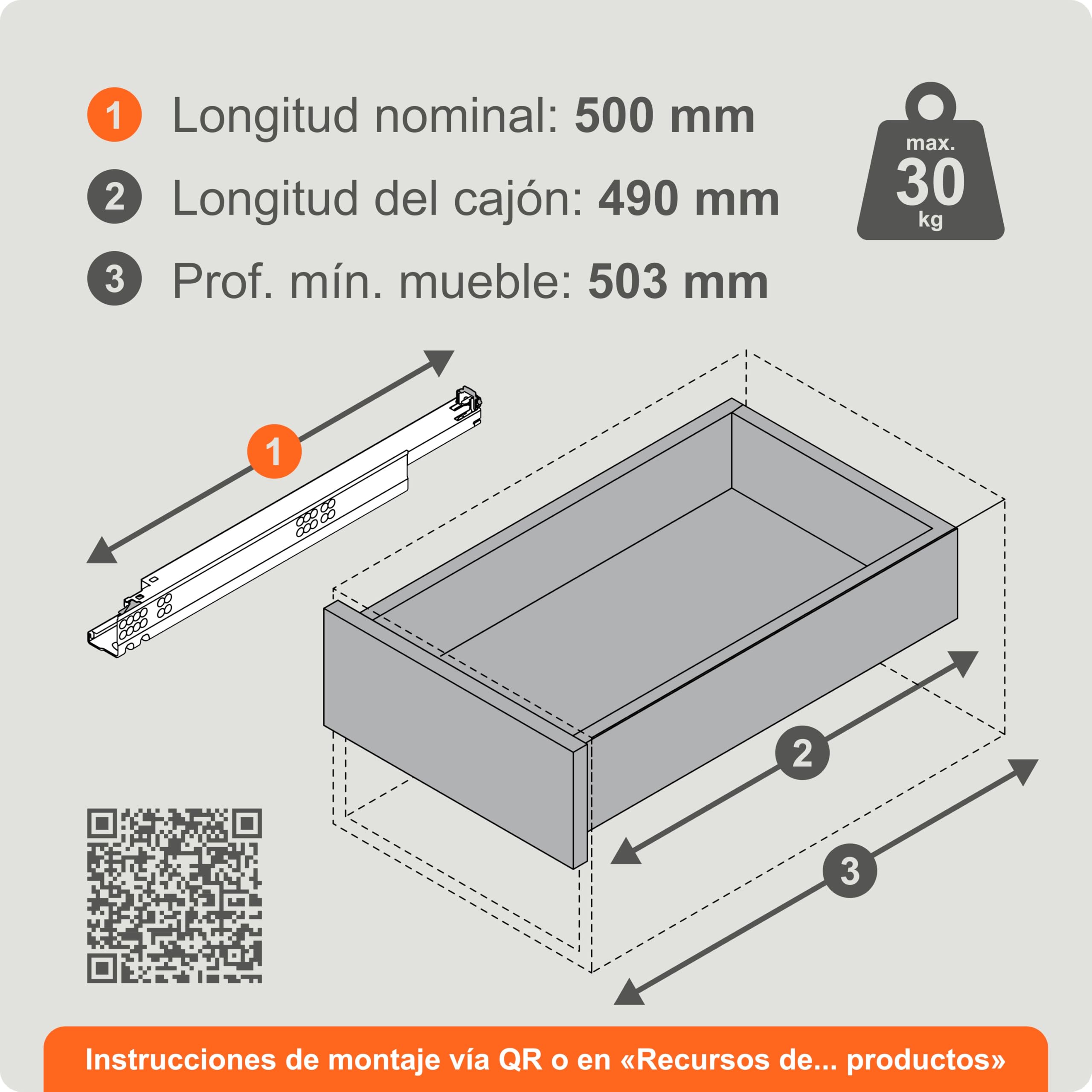 blum extracción total Tandem 500 mm I guía oculta invisible bajo el cajón I guía de cajón Soft-close con amortiguación blumotion I extracción para mueble de cocina I sistema de guías 1 par
