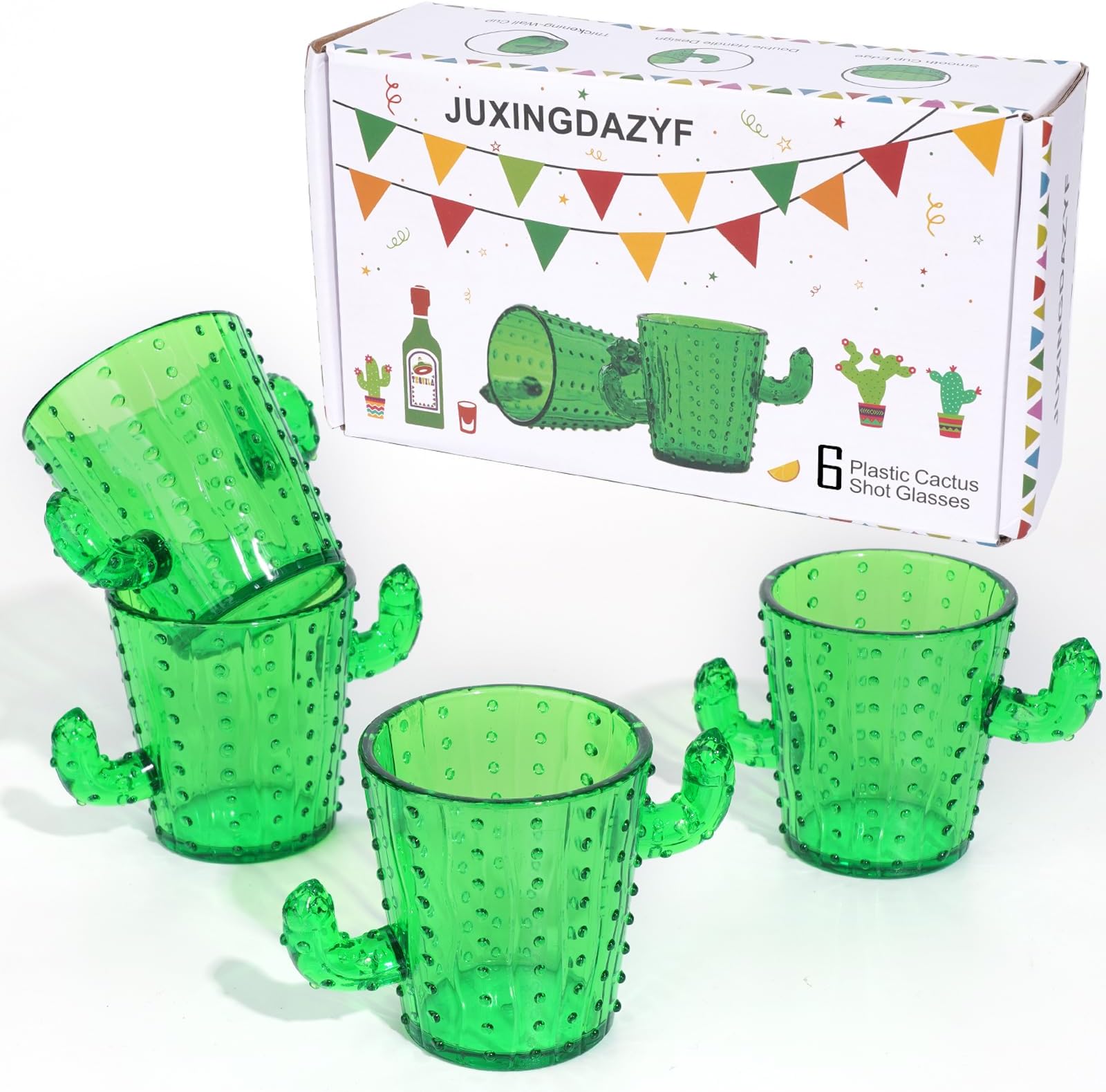 BLUE PANDA 5 Pack Shot Glasses Set with Cactus Designs for