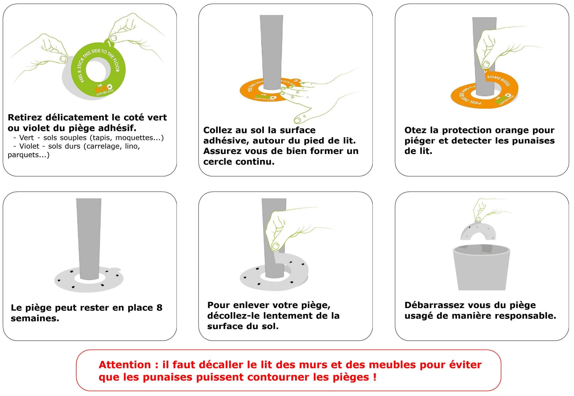 20 Pièges Punaises de lit à glu pour Pied de lit - Sol Dur - The BUGO