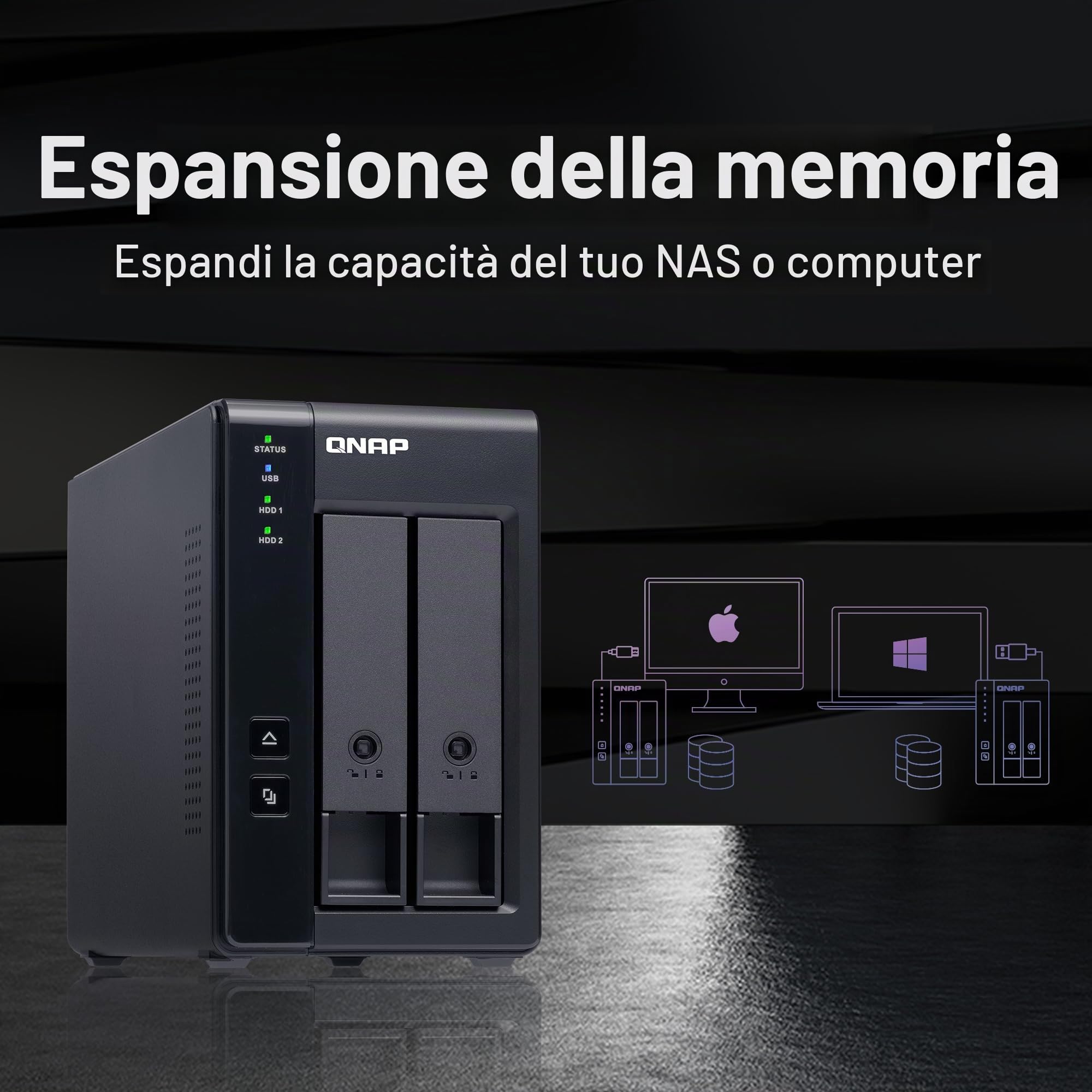QNAP TR-002-A-US 2 Bay USB Type-C Direct Attached Storage (DAS) con RAID hardware (Diskless)