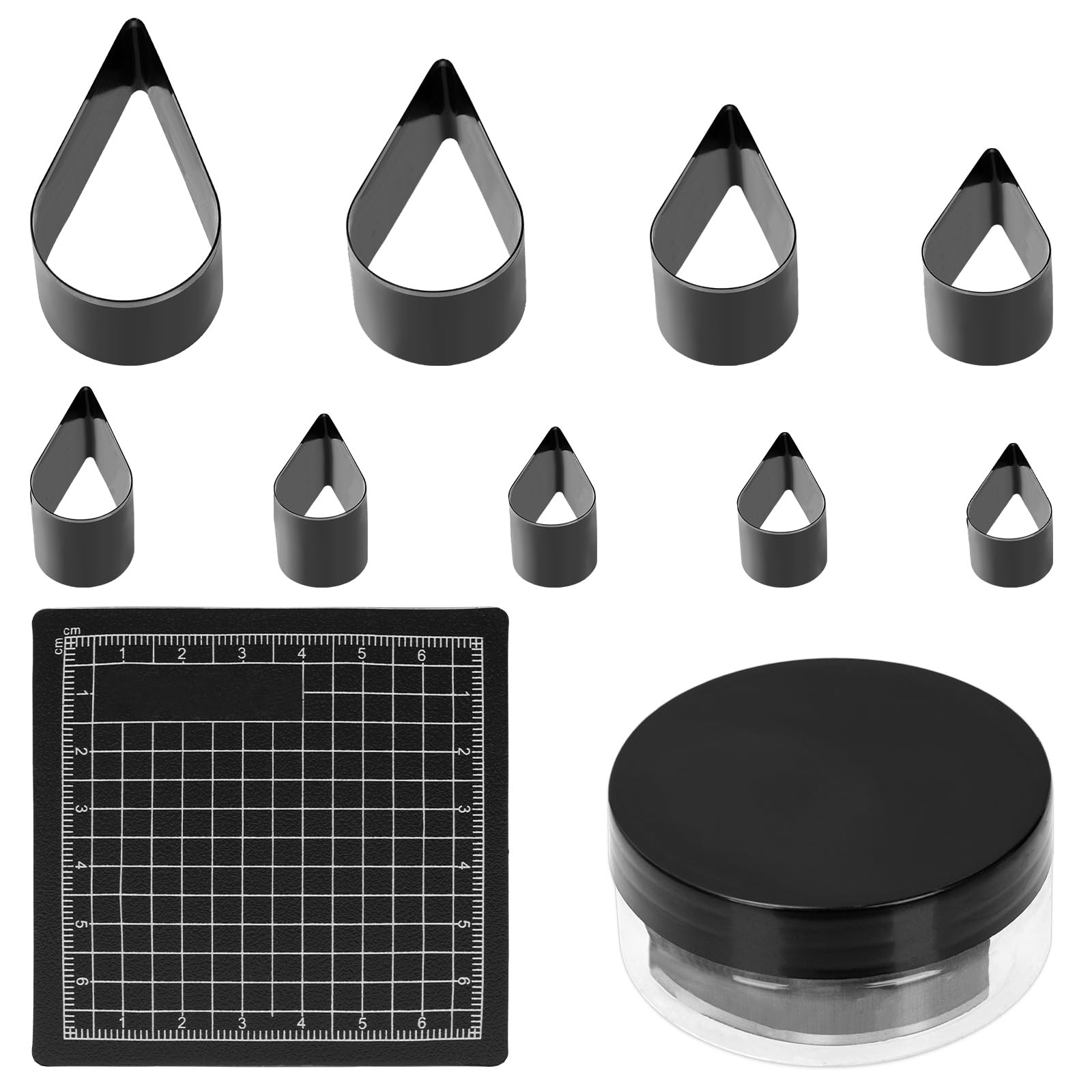 Glarks 9pcs 9 Sizes Leather Teardrop-Shape Cutter Set, Leather Hole Cutter Tool, Leathers Cutting Dies Kit with Mat, Carbon Steel One Hole Leathers Cutting Tools for DIY Leather Craft