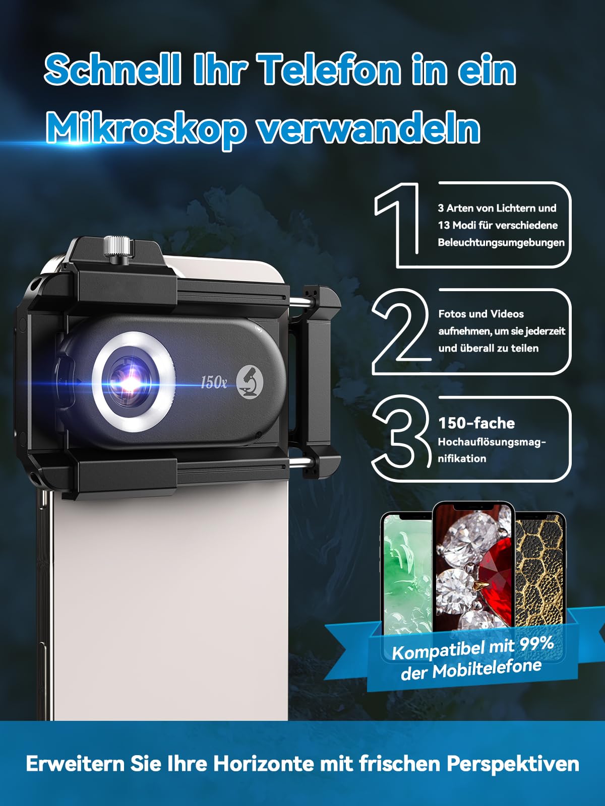 APEXEL 150X Mini-Mikroskop für Smartphone-Kamera, Handy-Mikroskop