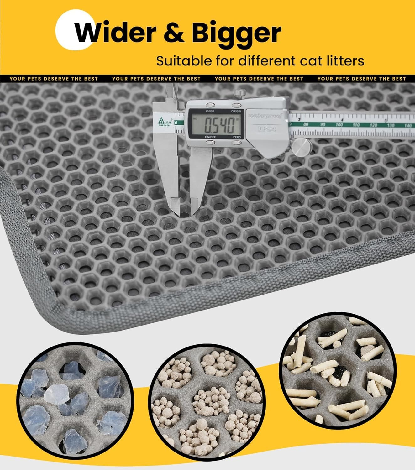 Conlun Tappetino Lettiera Gatto 58x42cm, Doppio Strato, Impermeabile, Resistente all'Uro, Lavabile, Antiscivolo Tappeto per Lettiera Gatto, Grigio