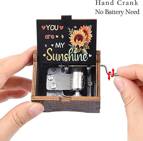 Miniatura 10 de You are My Sunshine Wood Music Boxes,Laser Engraved Vintage Wooden Sunshine Musical Box Gifts for BirthdayChristmasValentine's Day (Black)