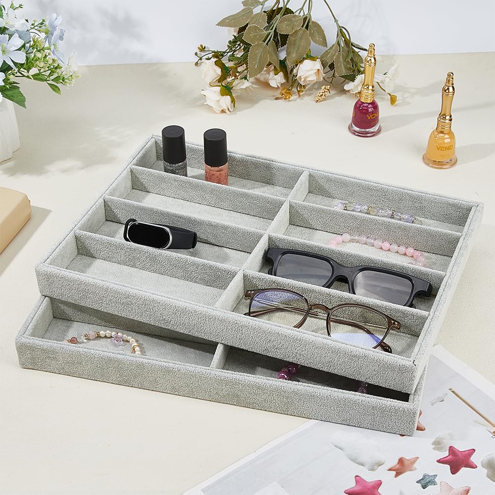 DICOSMETIC 2 unidades de 16 compartimentos de terciopelo para gafas de sol, organizador, bandeja apilable, bandeja expositora, organizador de gafas, cajones, juego de almacenamiento para collares