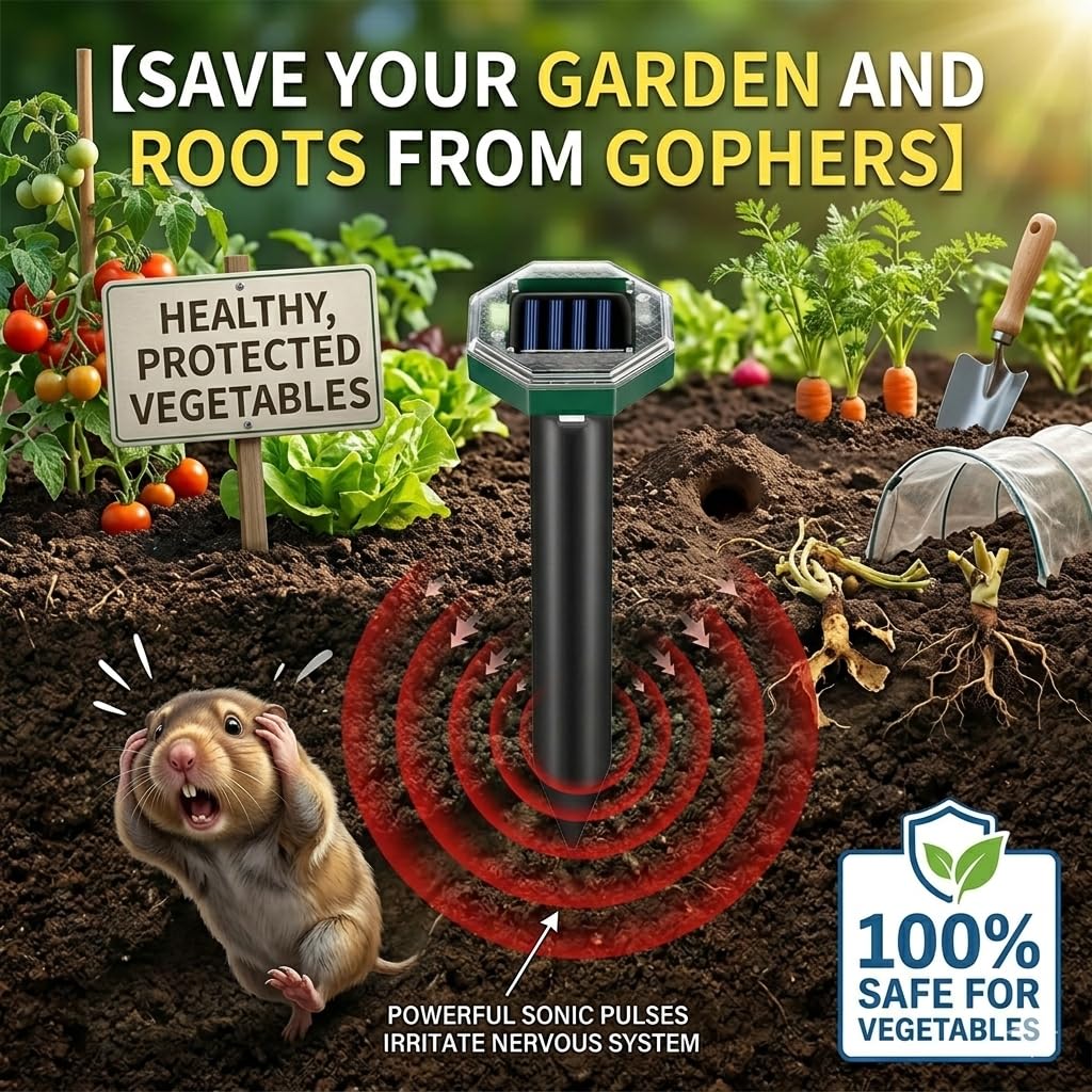 Maulwurfabwehr, solarbetrieben, Sonic Gopher Abwehrpfähle für Rasen, IP65 wasserdicht, Ultraschall, Maulwurfschreck für Rasen, Sonic Wühlmaus, Schlange, Gürteltier, Streifenhörnchen-Abschreckung für