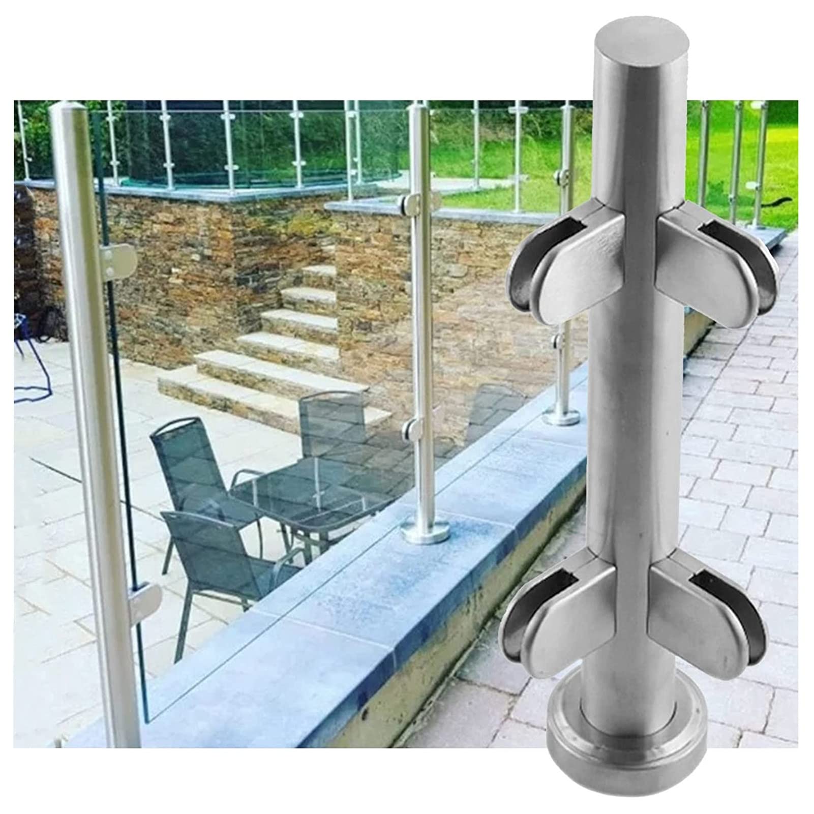 GHHVFEC 304 Stainless Steel Floor-Standing Glass Balustrade Posts - Outside Staircase Kit For Deck/Stair/Steps - Glass Railing Post, Balustrade Clamps,Corner Post-95cm/37.4