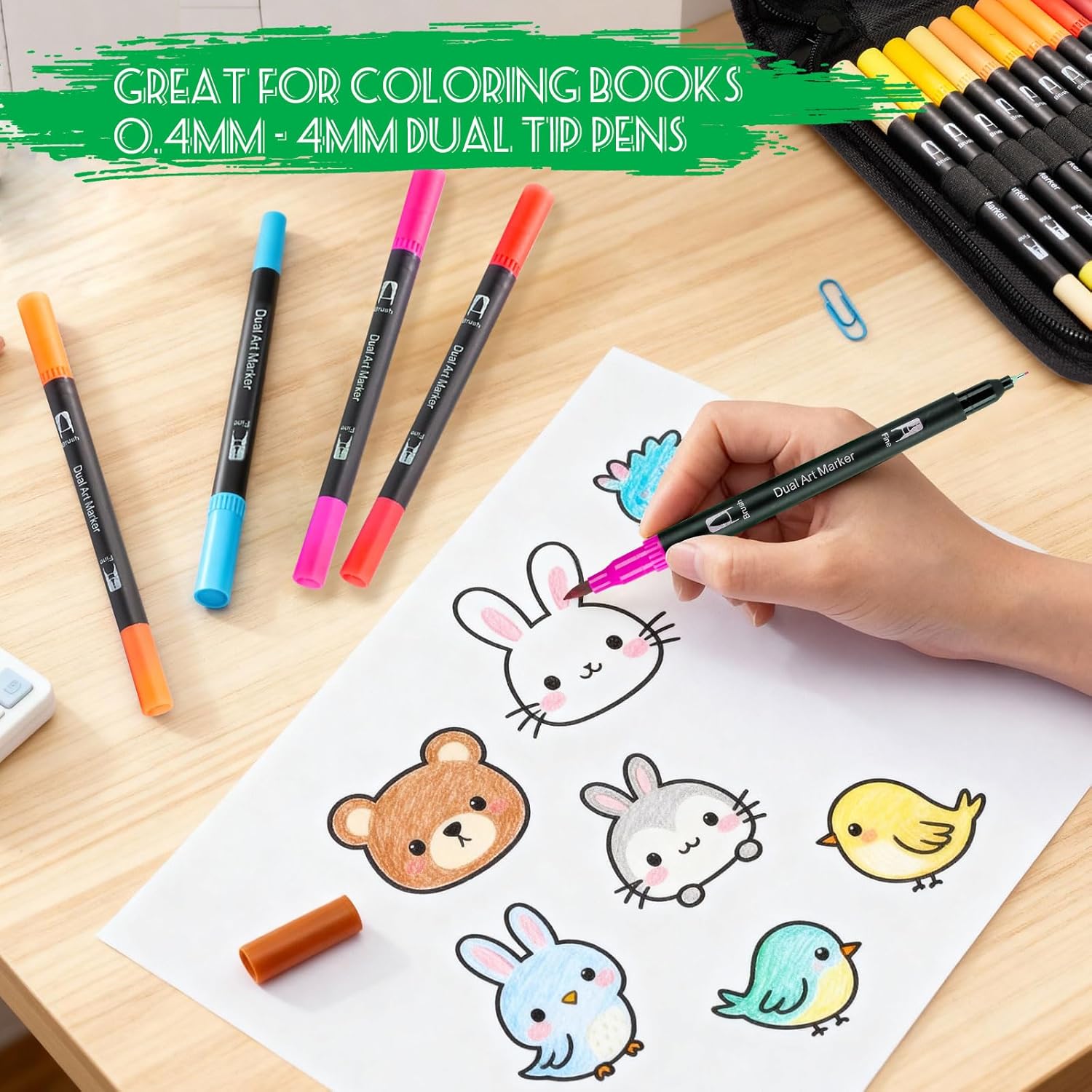 【120 Colors】Adult Coloring Book Markers No Bleed – Dual Felt Tip (Fine & Brush) Art Markers for Teens/Kids – Gel Acrylic Paint Pens Set for Sketching, Drawing, Rock Painting, Journaling, Non Bleeding. - Image 3