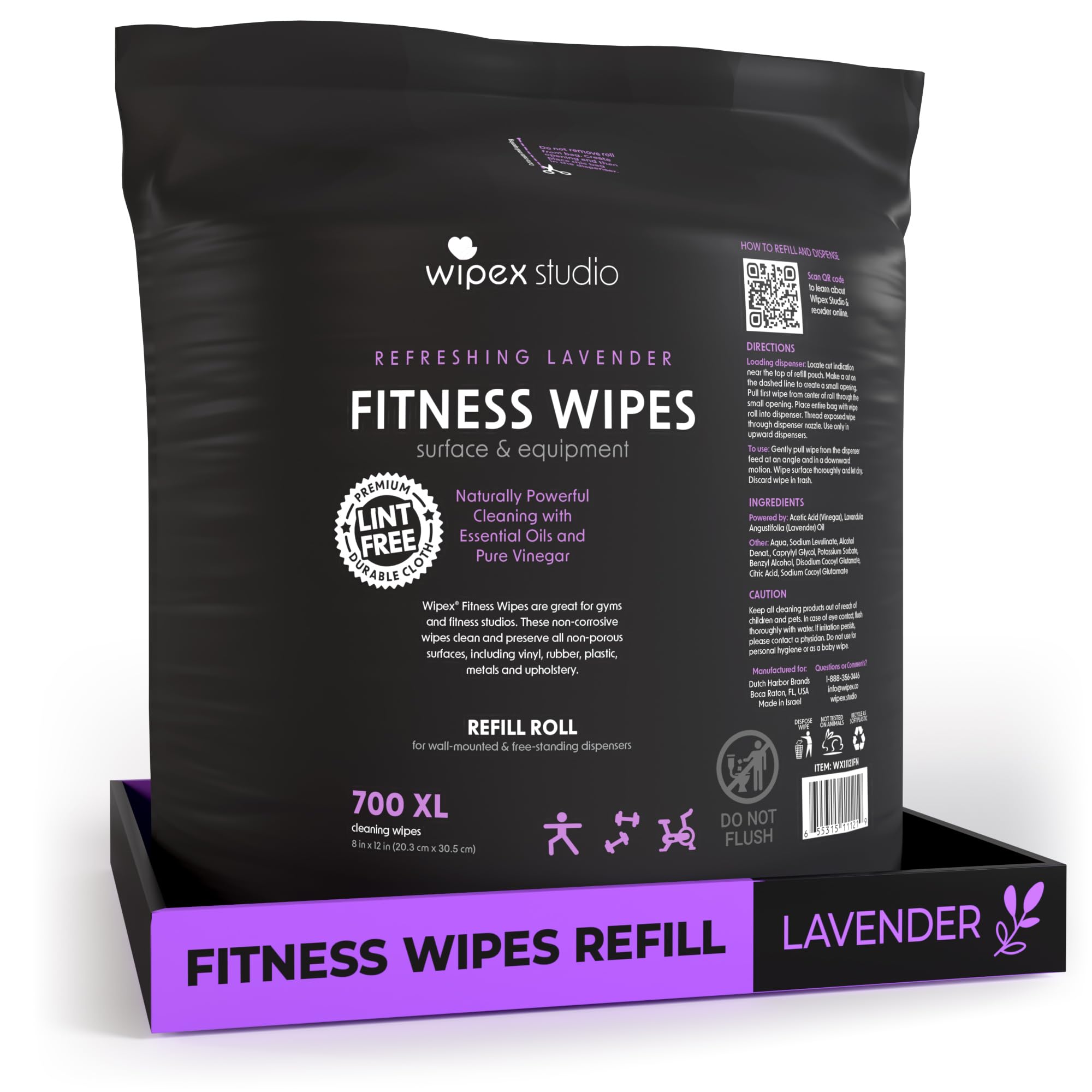 Wipex Toallitas de gimnasio y fitness, 700 toallitas grandes naturales con vinagre y aceite de lavanda (1 recambio)
