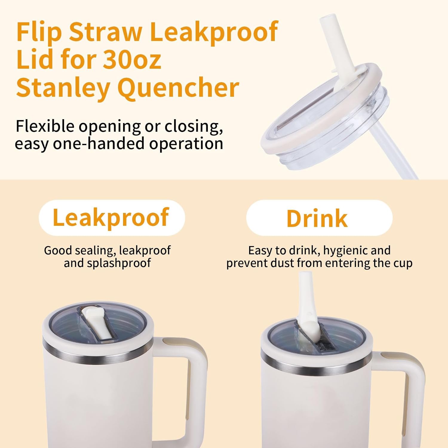 2 Pack 30 oz Flip Straw Leak Proof Lid for Stanley Quencher H2.0, Spill Proof Tumbler Lid Replacement Fit for Stanley Quencher, BPA Free Reusable No Spill Straw Lid for Stanley Accessories - Image 7