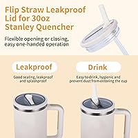 Vista 7 de Paquete de 2 tapas con popote abatible a prueba de derrames de 30 oz para Stanley Quencher H2.0, reemplazo de tapa de vaso a prueba de derrames
