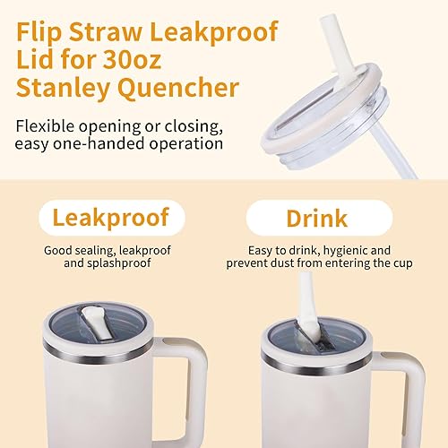 Miniatura 7 de Paquete de 2 tapas con popote abatible a prueba de derrames de 30 oz para Stanley Quencher H2.0, reemplazo de tapa de vaso a prueba de derrames