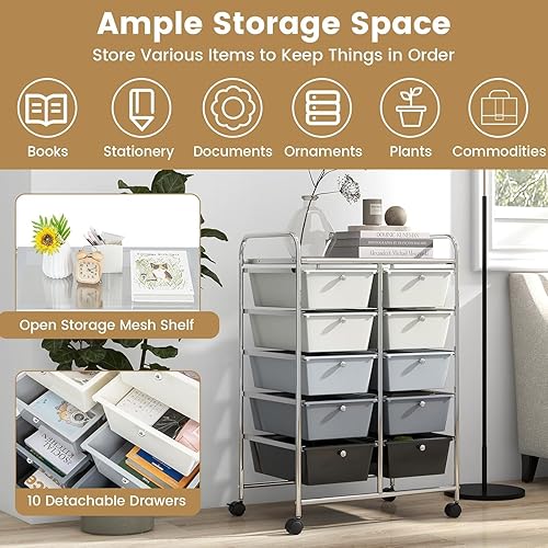 Vista 158 de LDAILY Carrito de almacenamiento con ruedas de 15 cajones, carrito rodante con cajones para aula, organizador de manualidades con ruedas con marco