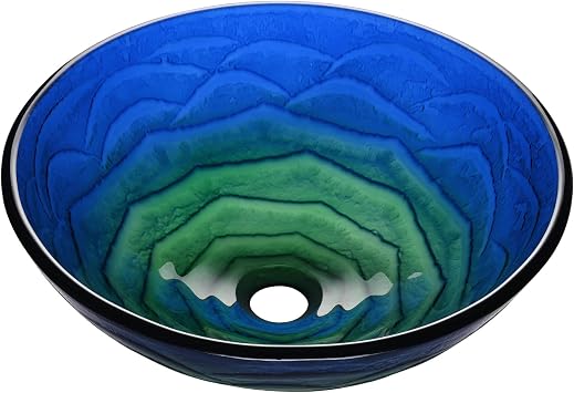 Aquaterior Tempered Glass Bathroom Vessel Sink 16.5" Round Above Counter | Top Mount Vanity Bowl Basin Victorian Era