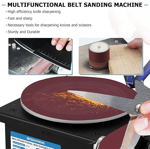 Vista 11 de MXBAOHENG Mini lijadora de disco de 6 pulgadas, mini lijadora eléctrica de banda de 1.2 x 15 pulgadas, pequeña máquina de lijado para manualidades