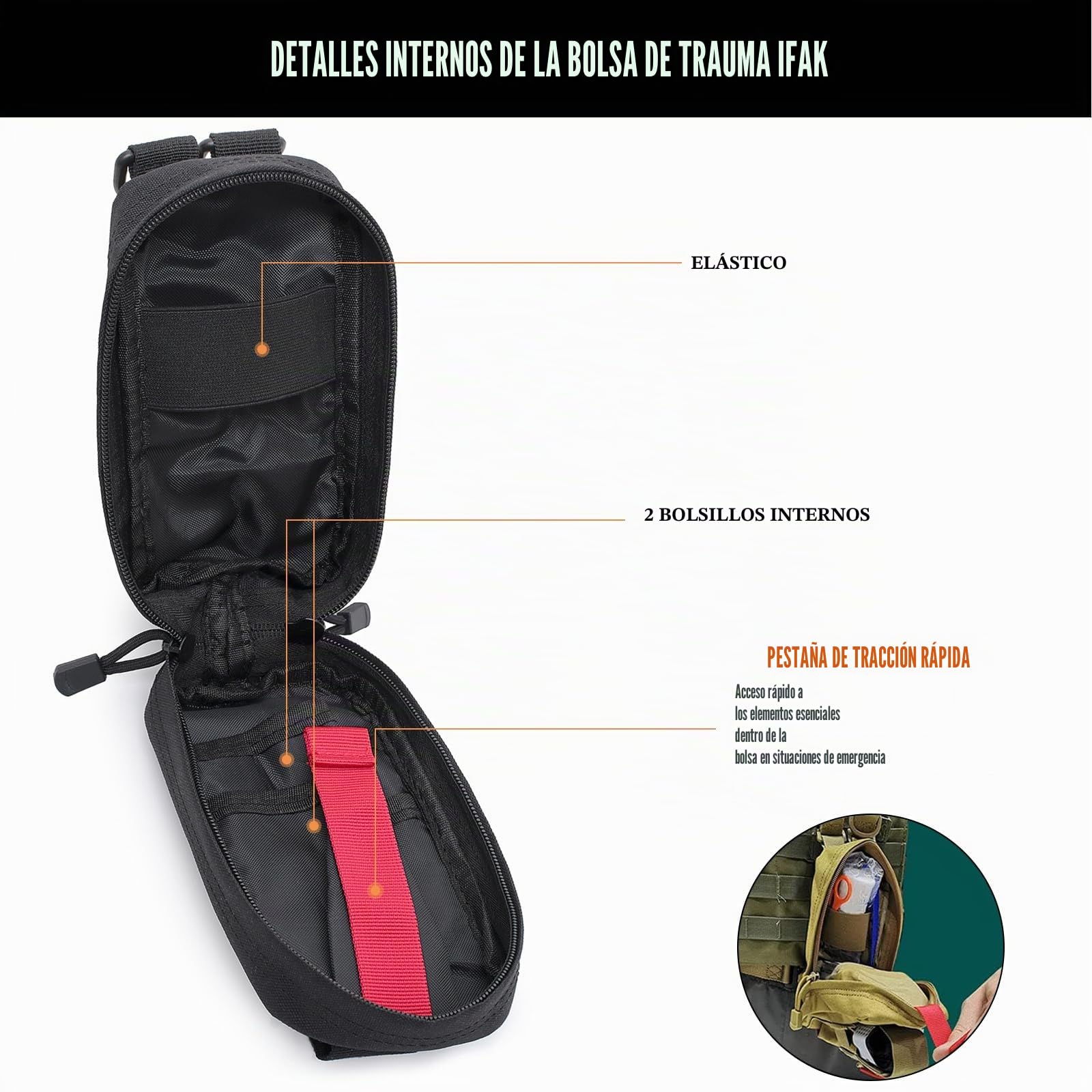 botiquin tactico de Primeros Auxilios Bolsa para medicamentos Bag Viaje para Viajar Camping Senderismo Supervivencia Casa Coche ifak Pouch