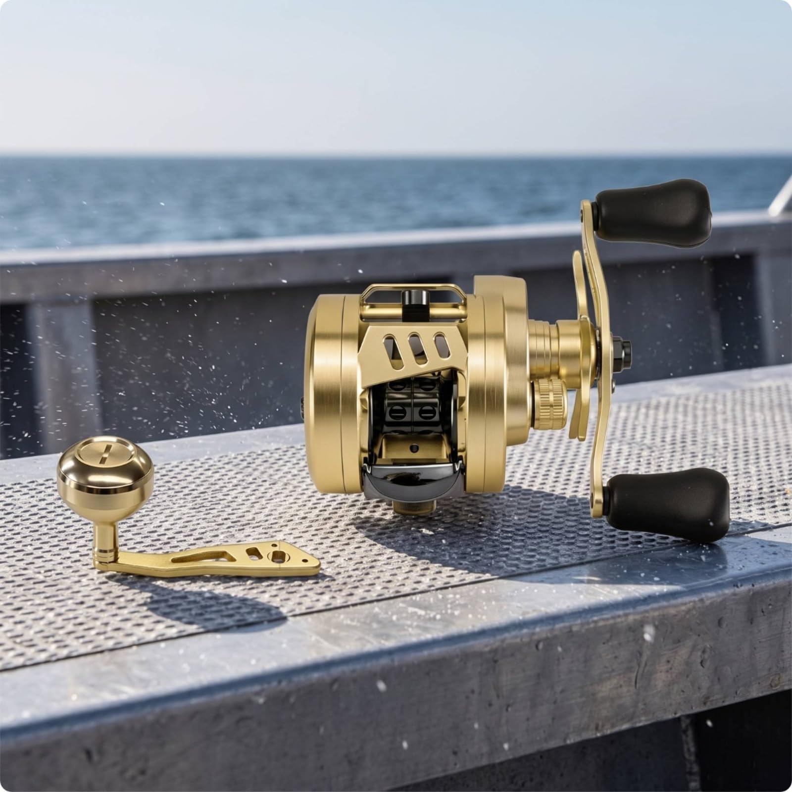 F Fityle Carrete de Pesca Carrete Tambor Bobina Metálica de Precisión Freno Potente 12 Kg 8+1 Rodamientos Cuerpo CNC Peso 287 G Adecuado para Agua Dulce, Carrete De Tambor GX Dorado, Mano Izquierda