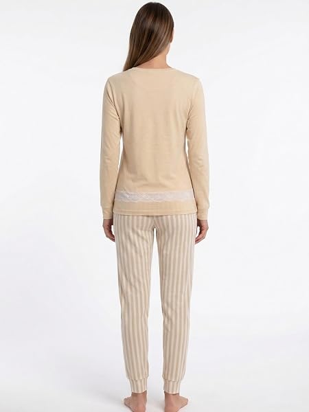 de fonseca Pigiama Donna Cotone Leggero 100% - Ideale per Primavera e Mezze Stagioni - Completo di Maglia con Bottoni Pantalone - 2