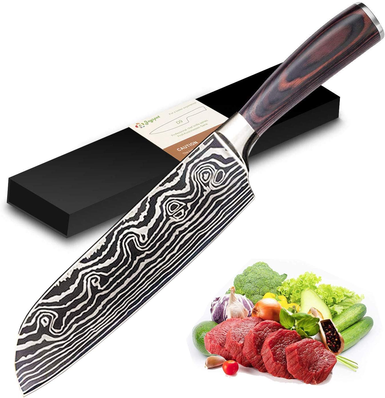 Joyspot Cuchillo Cocina, Cuchillo japonés Santoku, Cuchillo de Chef Profesional de 7 Pulgadas - Cuchillos alemanes de Acero Inoxidable de Alto Carbono con Mango ergonómico Antideslizante …