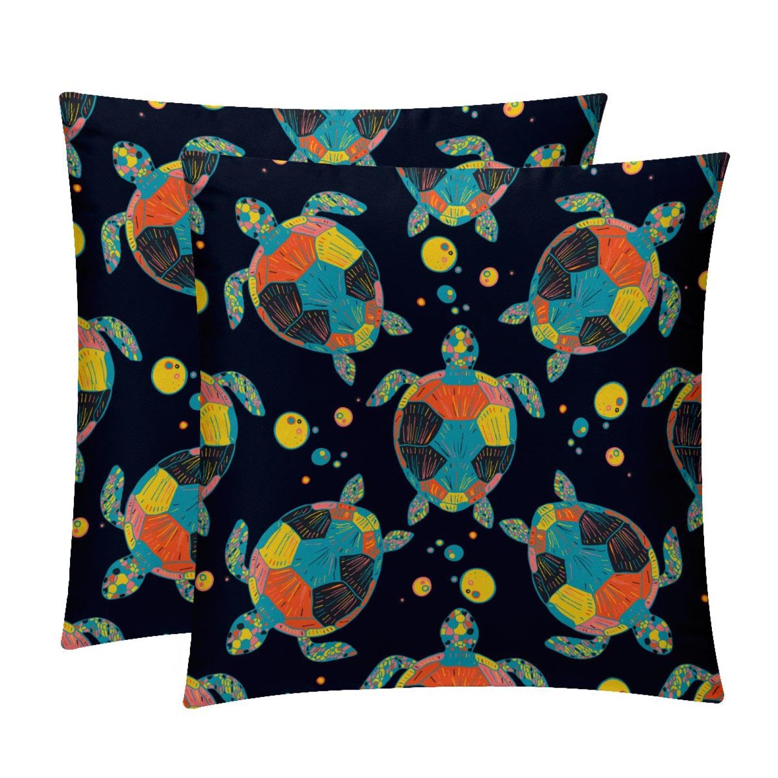 TDGKPZ Cute Turtle Throw Pillow Covers 2 Pack Pillowcases Soft Cozy Pillow Cases For Couch Bed Sofa 45x45cm
