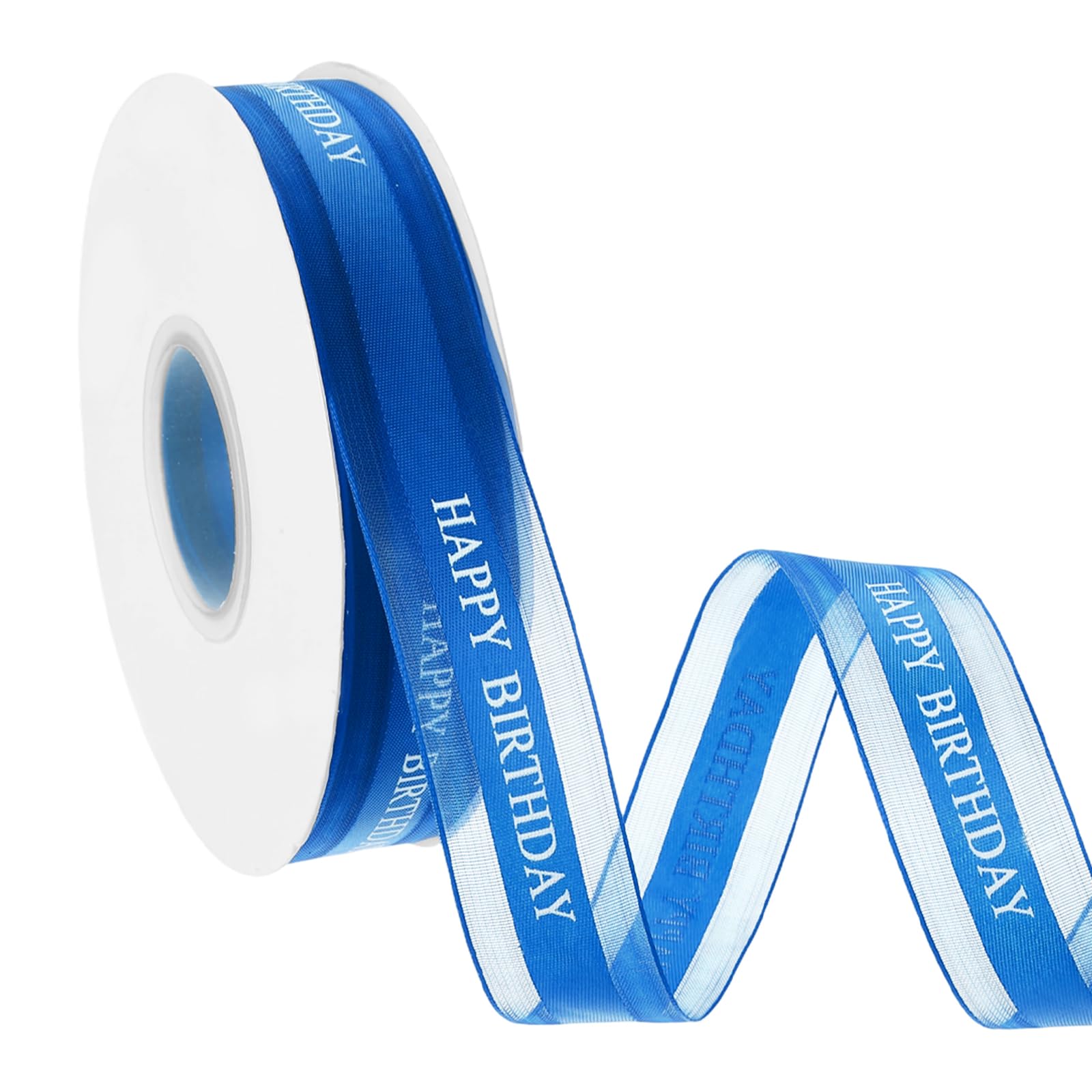 Ruban organza Happy Birthday bleu saphir 25mm x 41m