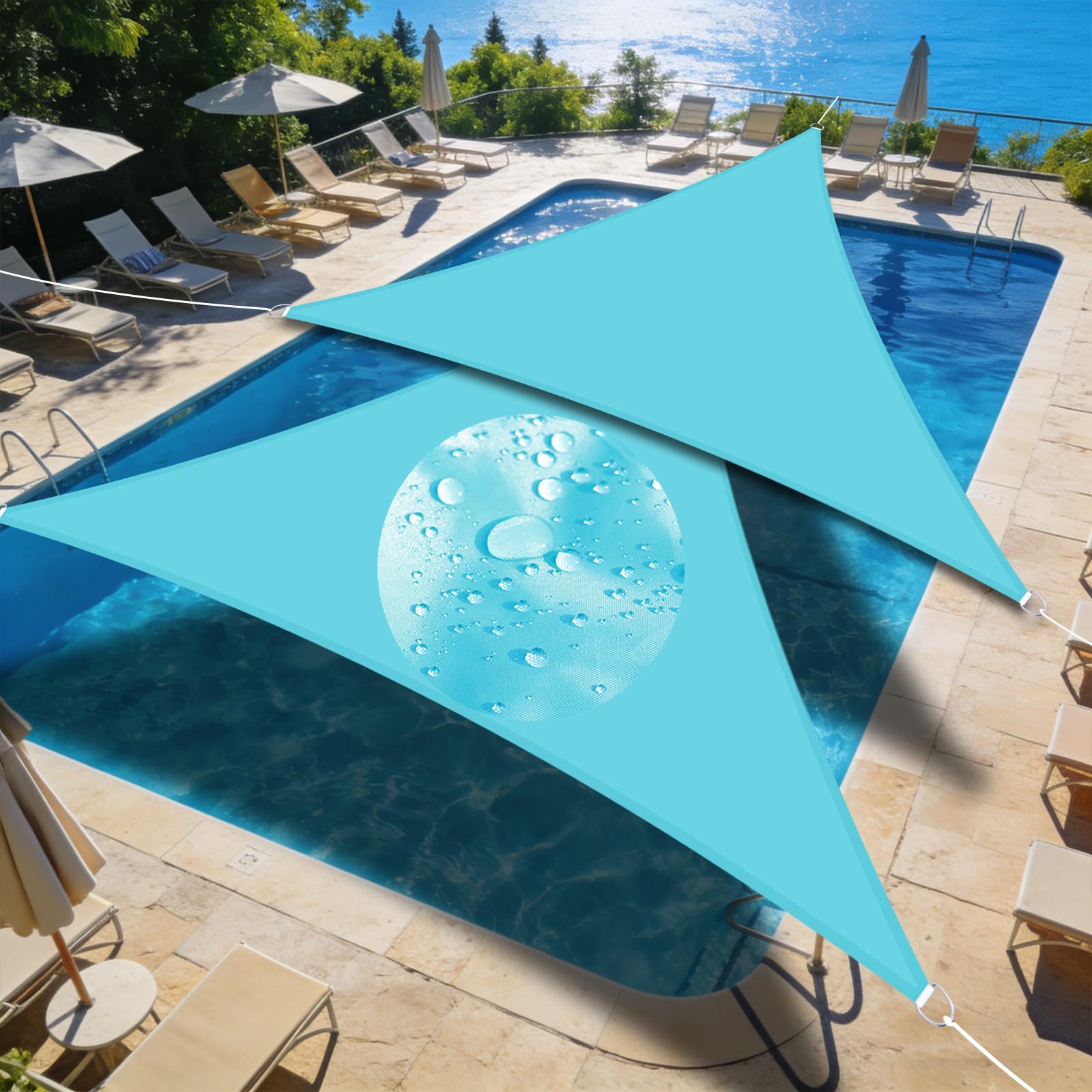 Sonnensegel Dreieckig Wasserabweisend 5x5x5m 95% UV Schutz | Wetterbeständiges Oxford Sonnenschutz Segel mit Seilen, Schattensegel für Outdoor Balkon Garten Terrasse Pergola, Himmelblau