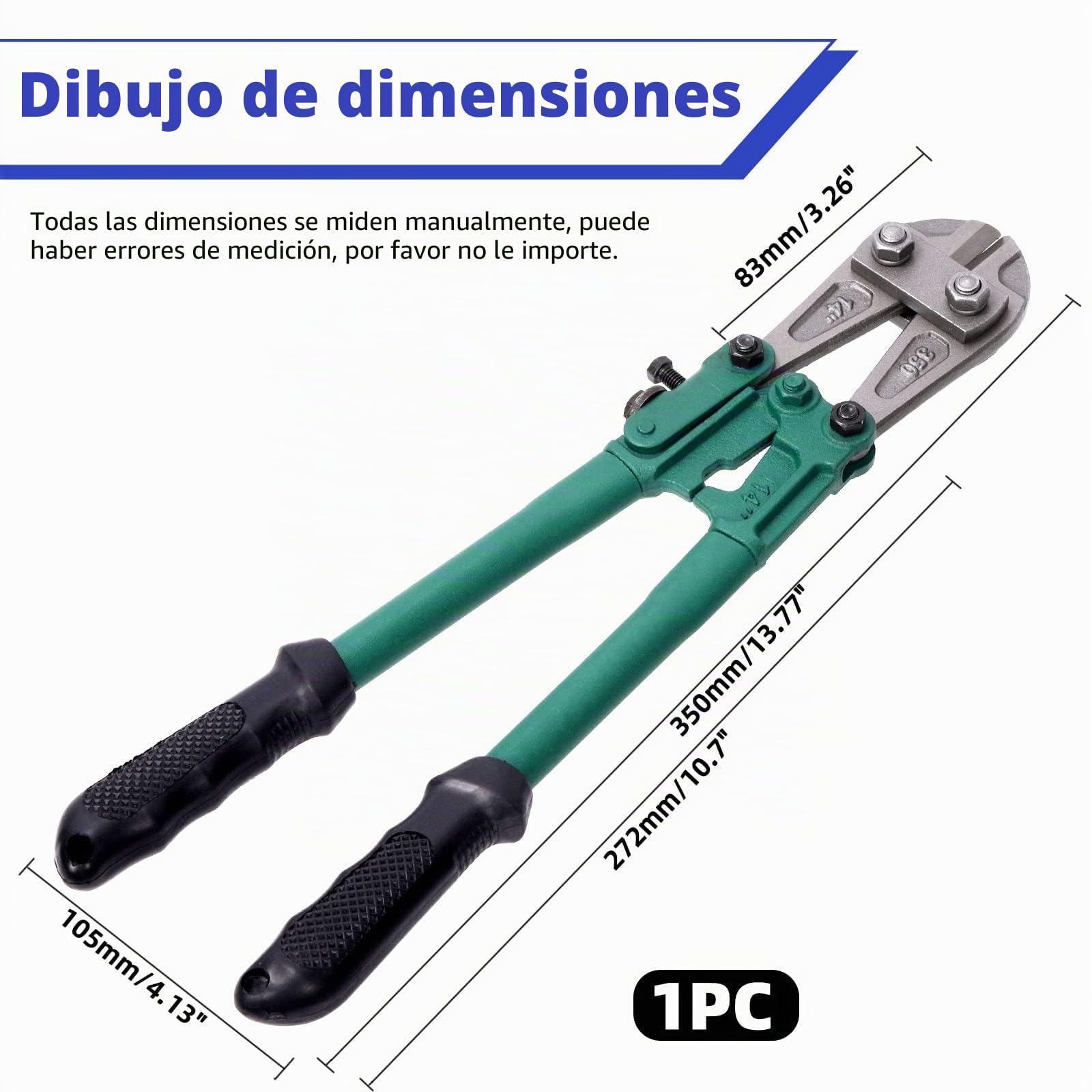 Glarks Cortador de pernos de 14 pulgadas/355 mm, cortador de cables de alambre resistente, con mango antideslizante suave para cortar metal suave, pernos, varillas de tornillo, remaches y cadena