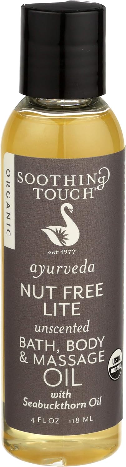 Soothing Touch Nut Free Lite Organic Bath Body & Massage Oil, Unscented, 4 Ounce