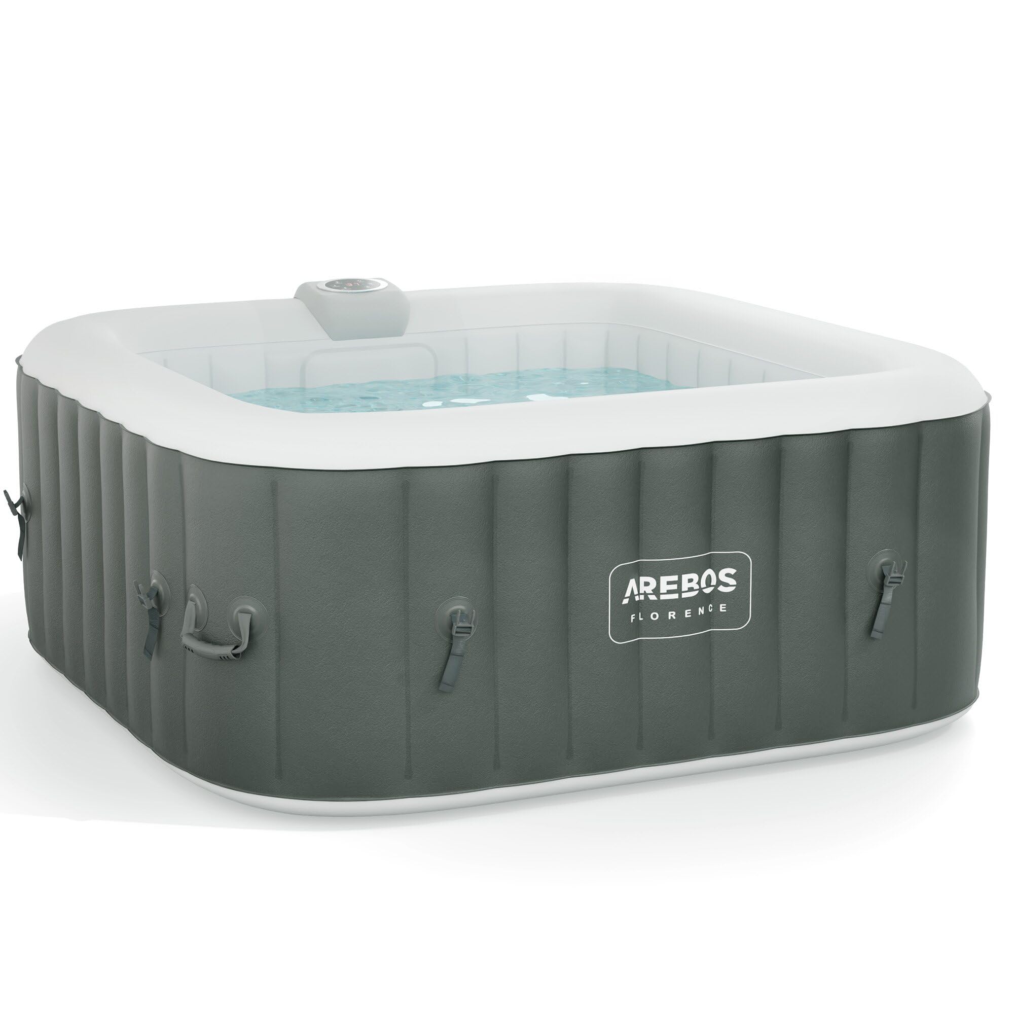 Arebos Aufblasbarer Spa Pool | für drinnen und draußen | Whirlpool 4 Personen | 154x154cm | 100 Massagedüsen | Wellness Spa Heizung | Aufblasbare Massage Quadrat | 600 Liter