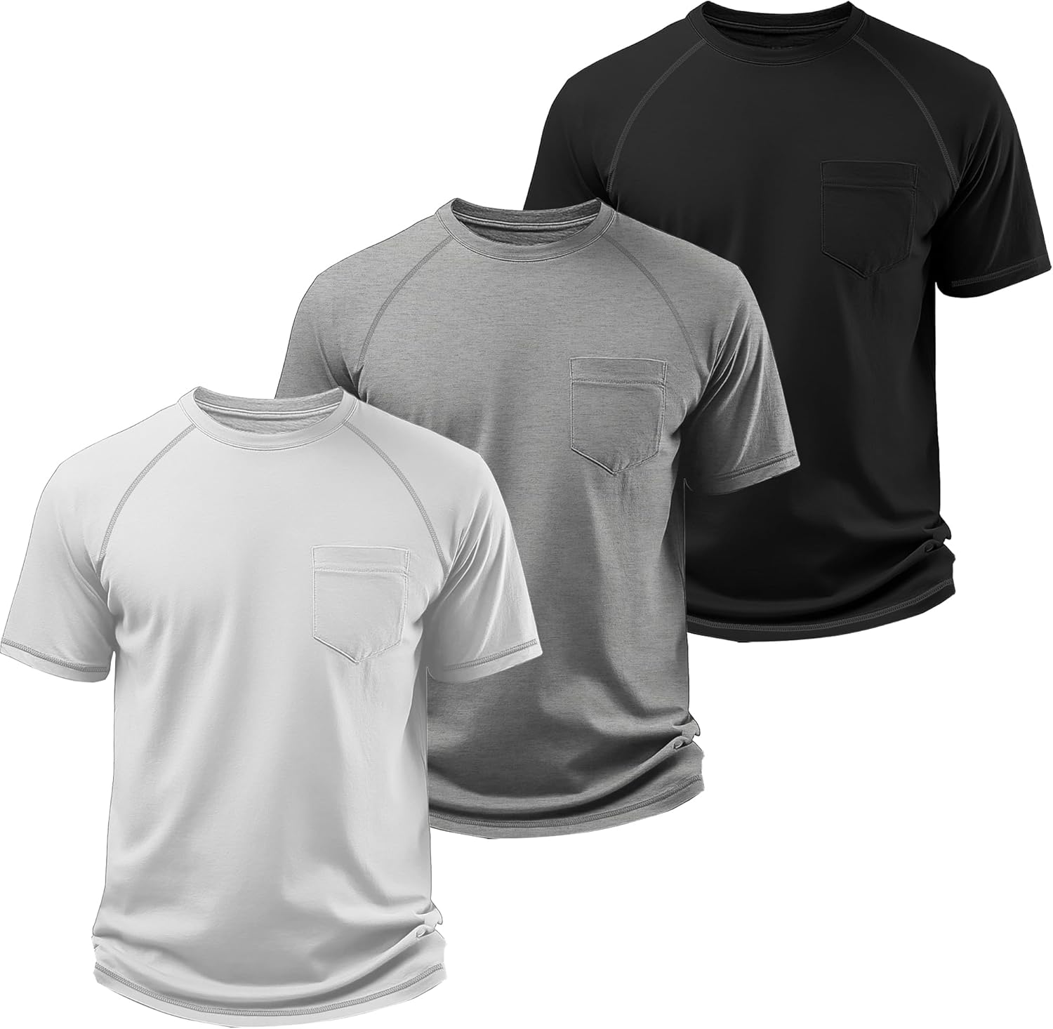 Neer 3 Pack Men's Short Sleeve T-Shirt, Casual Basic Crew Neck Tees Summer Solid Lightweight Shirts Pullover Tops with Pocket - Image 6