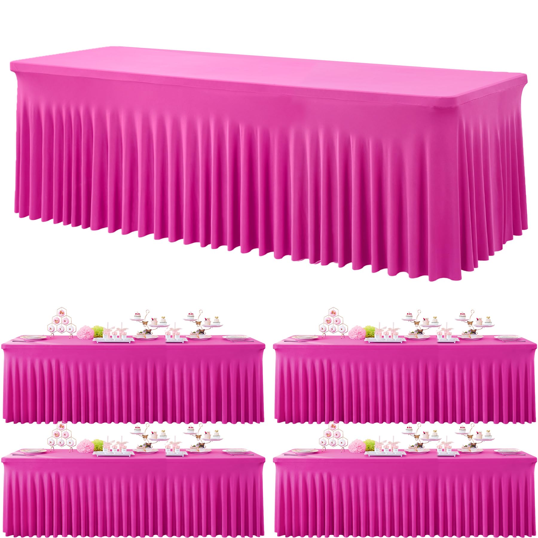 4-Pack Hot Pink Spandex Tablecloths – Stretchy Fitted Cover For 6ft Rectangle Tables, Wrinkle Free - View #11