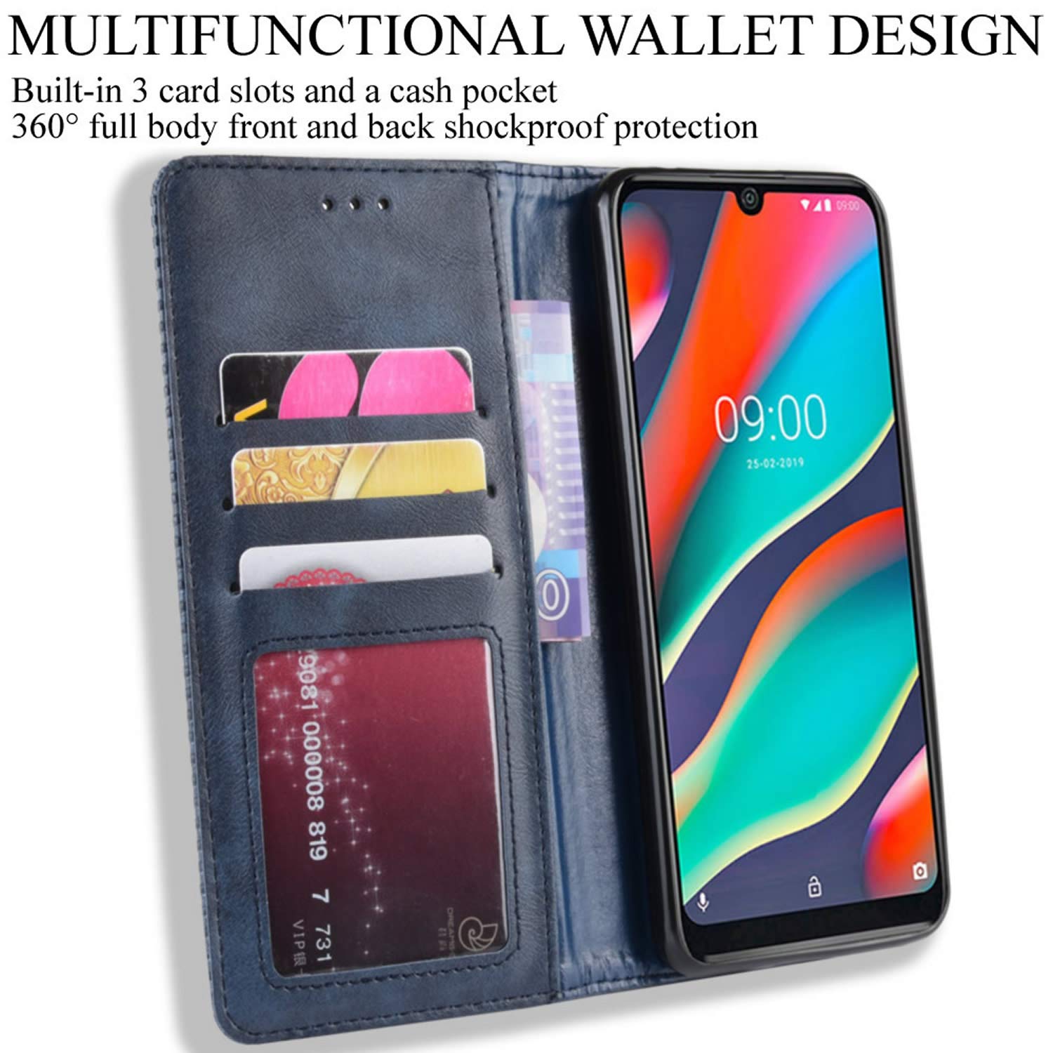 Handyhülle Für Wiko View 3 – Leder Brieftasche Flip Case, Mit Kartenfächern, Magnetverschluss, Standfunktion, Schwarz