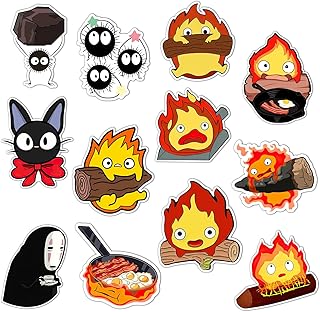 Cute Calcifer Fridge Magnets (12 Pcs) Anime PVC Magnetic Sticker, Flexible Reusable Decorations for Office Cabinets Fridge Locker Teens
