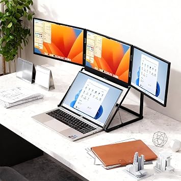 Portable Triple Monitor for Laptop, 15.6" portable Foldable Triple Monitor, Three Independent Screens Support Simultaneous Tasks, Compatible with Windows with 360  Rotation Adjustable Viewing Angles