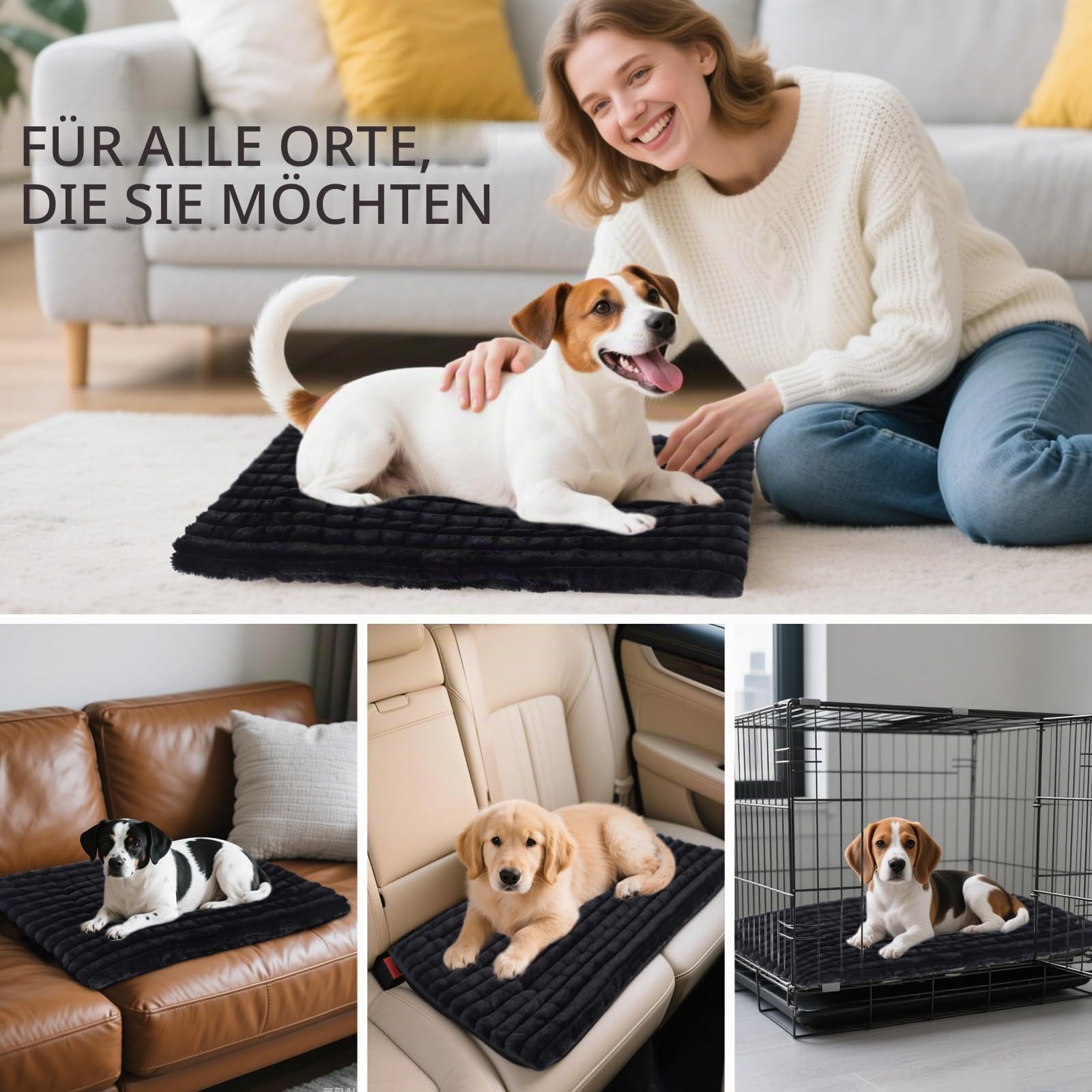 BVAGSS Flauschiges Orthopädisches Hundebett, Waschbar Hundematte, rutschfeste Unterseite, Plüsch Hundekissen Weiche und Warme Hundematte für klein mittel große Hunde XH082 (90x60cm,Schwarz)