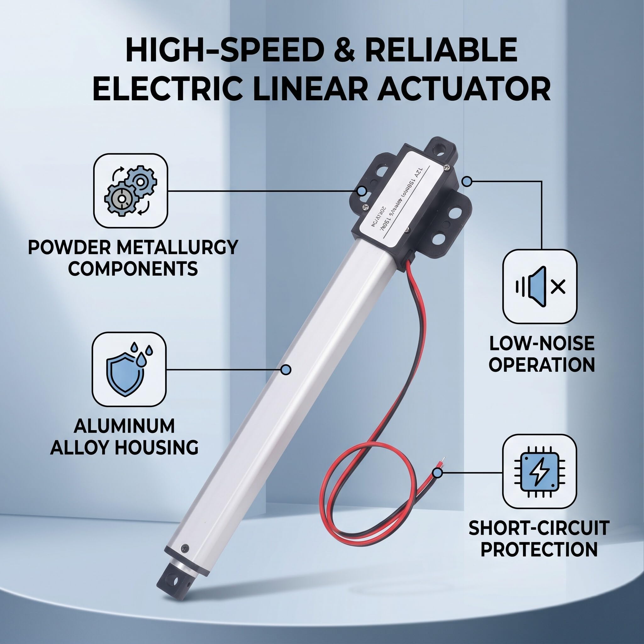 Fafeicy 12V 150mm Hub Mini Elektrischer Linearaktuator, für Industrie Landwirtschaft Lüftungsanlagen Linearantrieb Schubstange, 0℃-40℃/32-104℉ Betriebstemperatur, 10% Arbeitsrate (Hub 150mm-8mm/s-70N)
