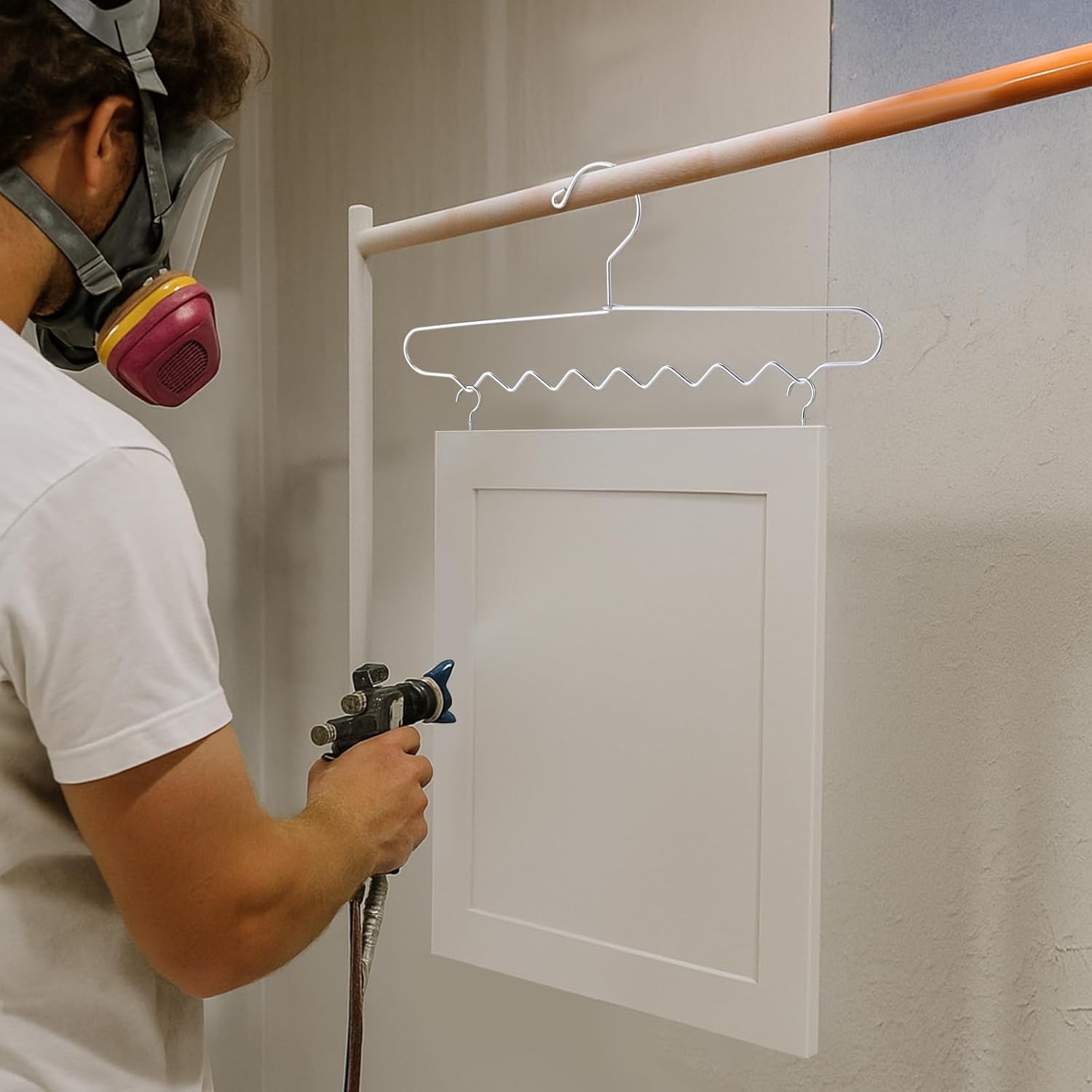 10 Pack Cabinet Door Painting Hanger Bottom with Wavy Painting Brackets with 50 Pcs Zinc Plated Metal Screw-in Cup Hooks Paint Drying Rack Cabinet Door Drying Rack