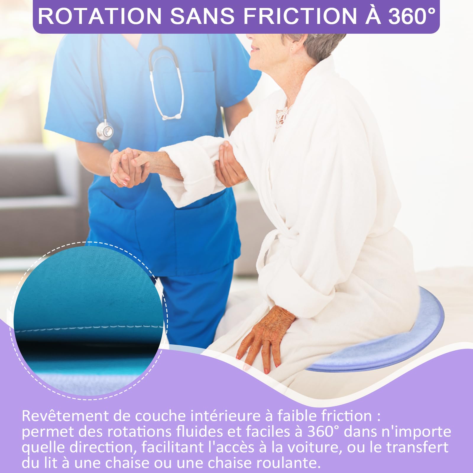 Assise Pivotante Ehucon 360 Degrés pour Personnes Âgées, Femmes Enceintes, Personnes Handicapées, Facilitant le Transfert du Lit au Fauteuil Roulant ou à une Chaise (Violet, 50cm)
