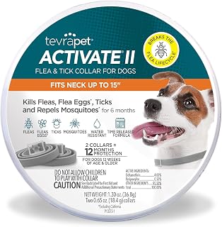 TevraPet Activate II Flea and Tick Collar for Small Dogs, 12 Months Prevention, 2 Count, Fits Up 15" Size Neck