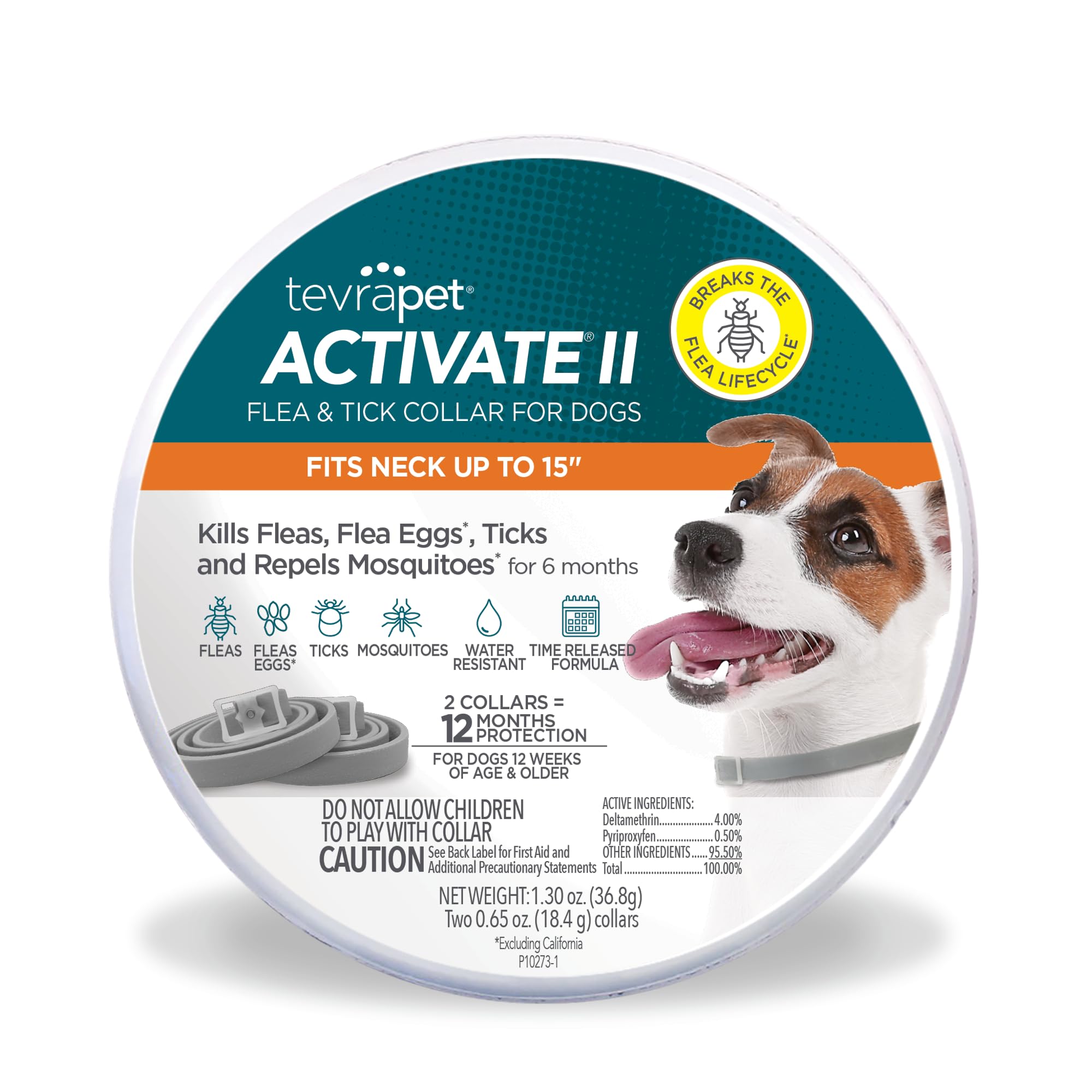 TevraPetActivate II Flea and Tick Collar for Small Dogs, 12 Months  Prevention, Count, Fits Up 15